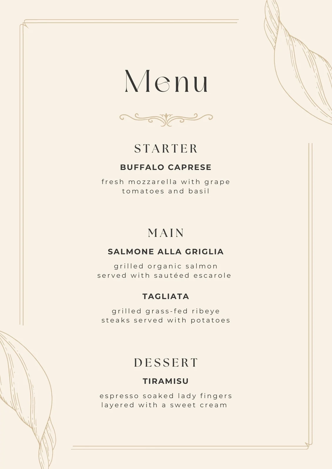 Menu Template Printable