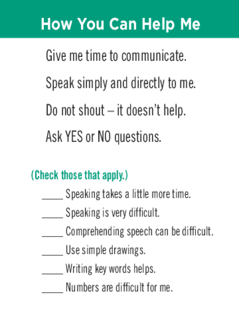 I Have Aphasia Card Printable