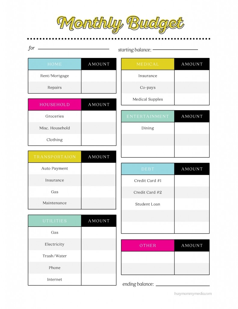 Free Printable Budget Worksheets For Teens