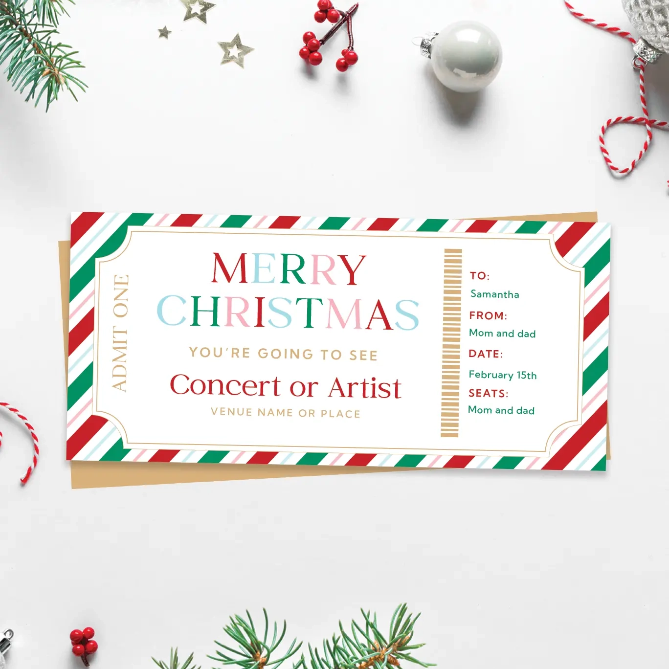 Free Printable Christmas Concert Ticket Gift Favorite Printables