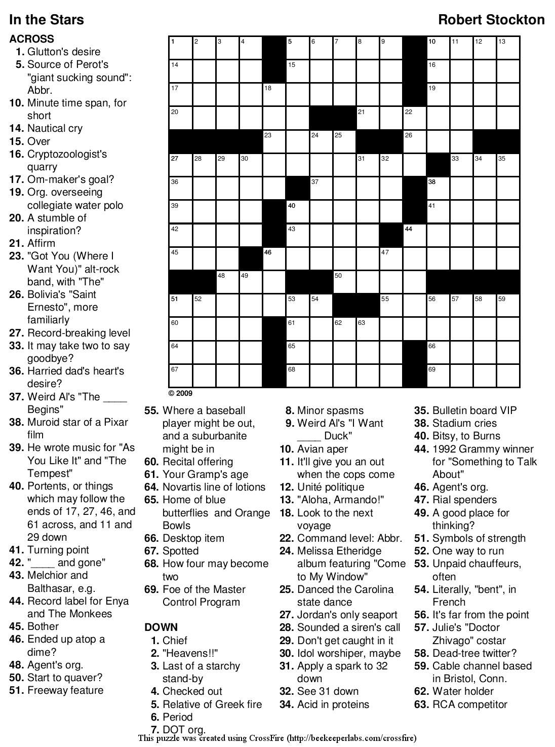 Free Printable Crossword Puzzle 91 In The Stars Beekeeper 