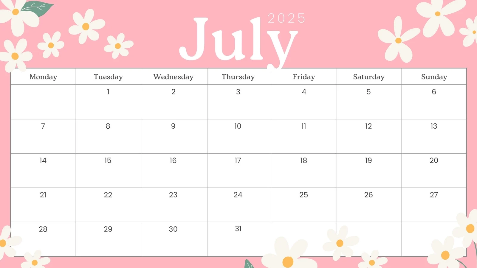 Free Printable Custom July 2026 Calendar Templates Canva