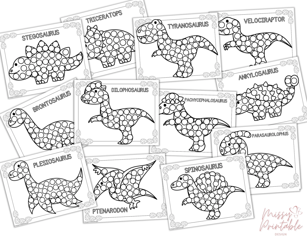 Free Printable Dinosaur Dot Marker Pages MissyPrintableDesign
