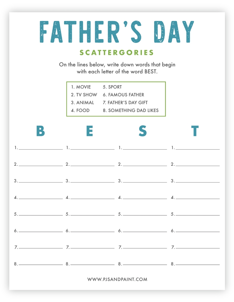 Free Printable Father s Day Scattergories Pjs And Paint
