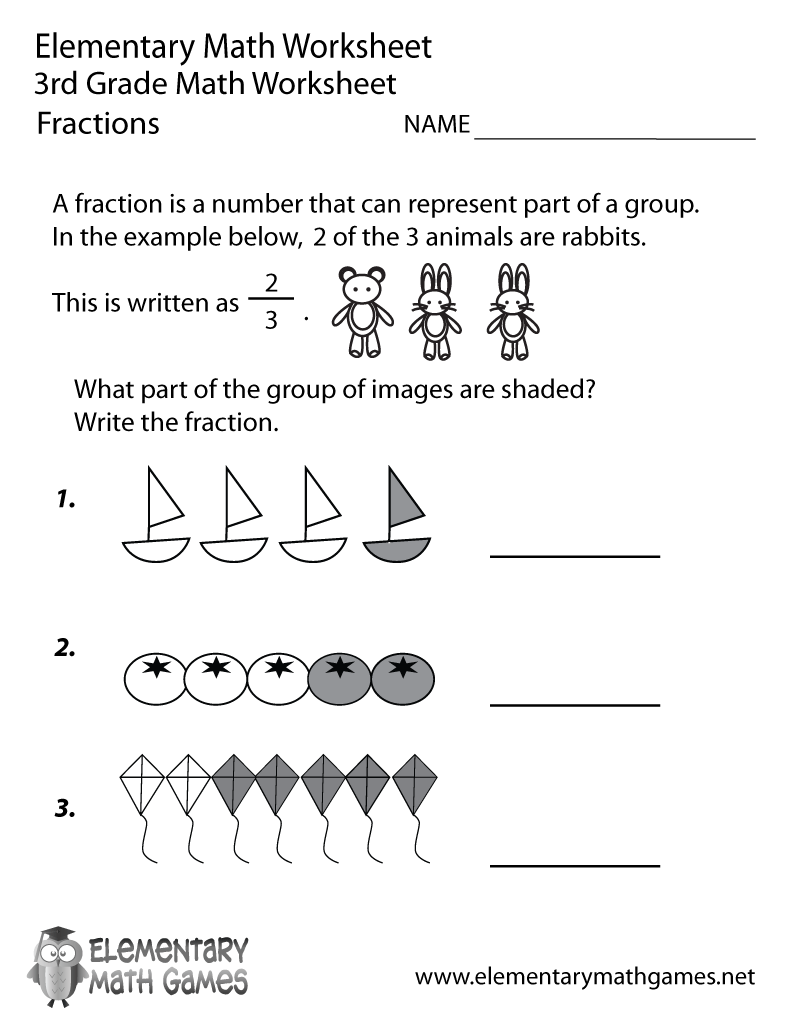 3rd Grade Worksheets Free Printable Fractions
