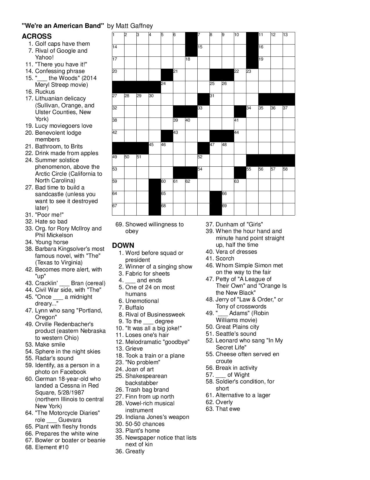 Printable Sunday Crosswords Frank Longo