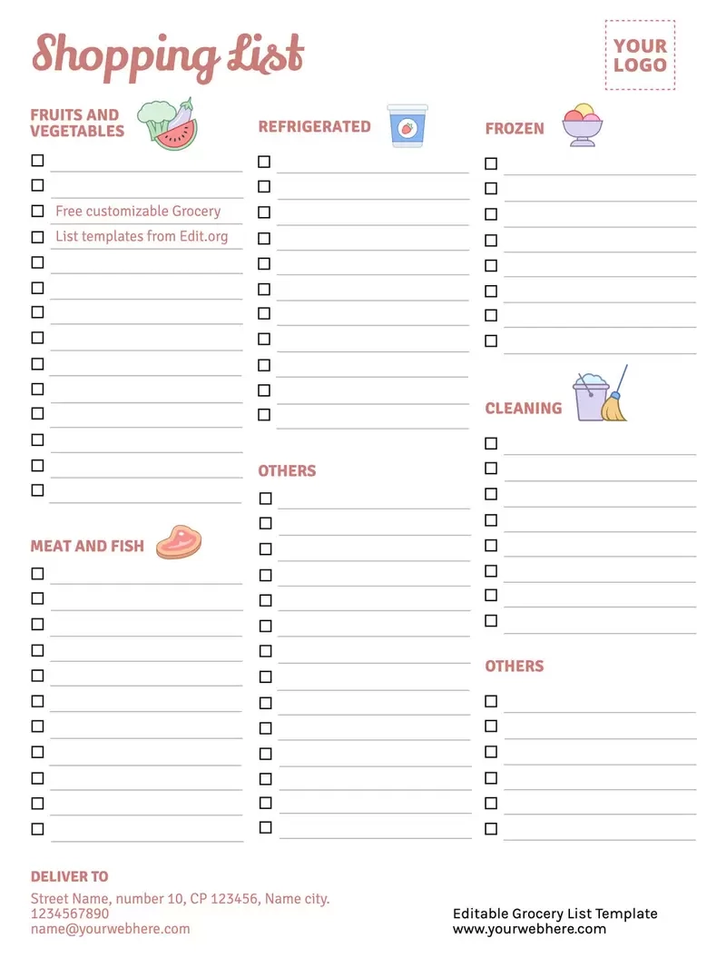 Free Grocery List Template Printable