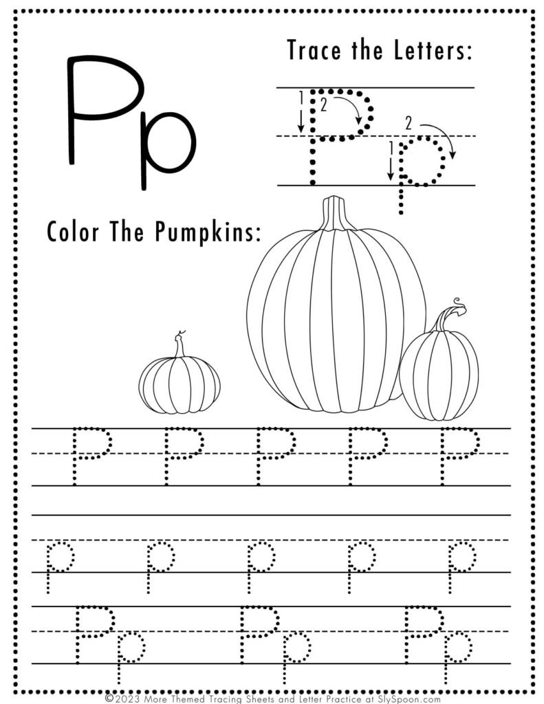 Free Printable Halloween Themed Letter P Tracing Worksheet Sly 