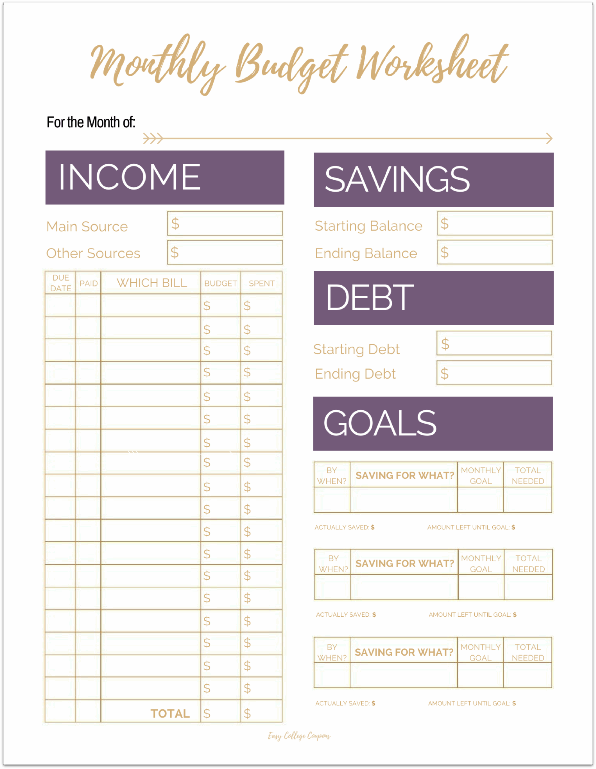 Free Beginner Printable Budget Worksheet