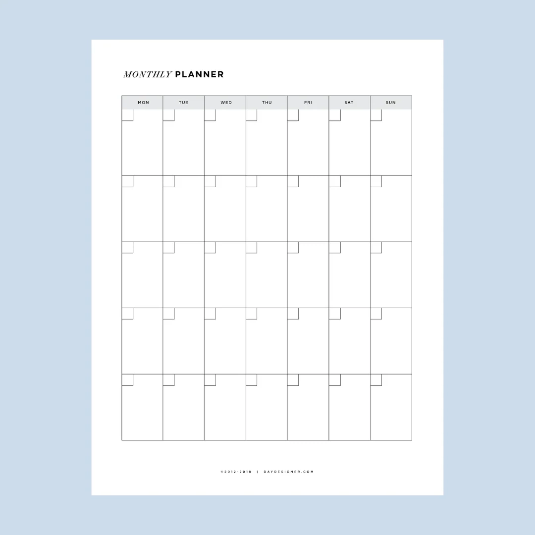 Blank Planner Monthly Calendar Printable