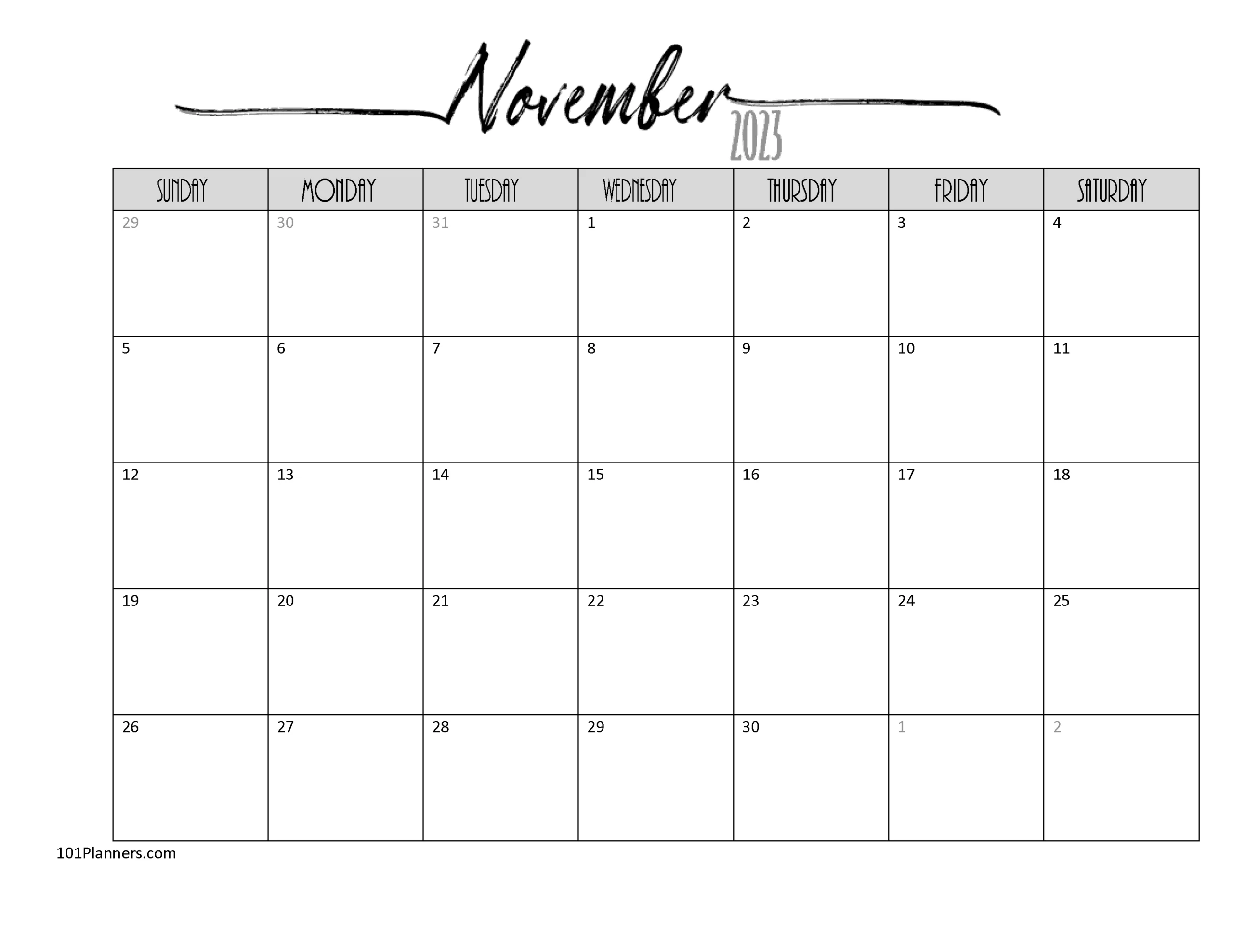 Free Printable November 2025 Calendar Customize Online