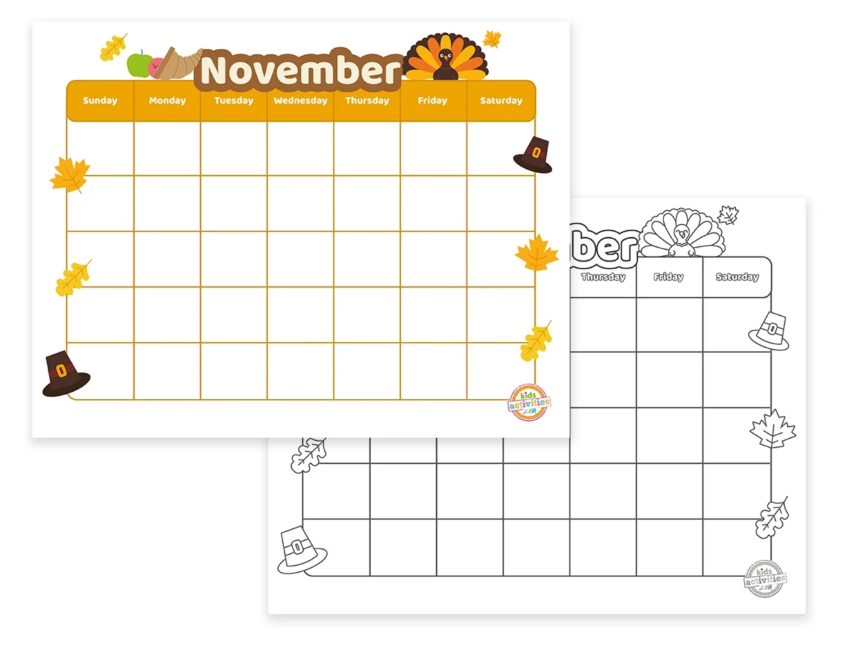 November Printable Calendar For Kids