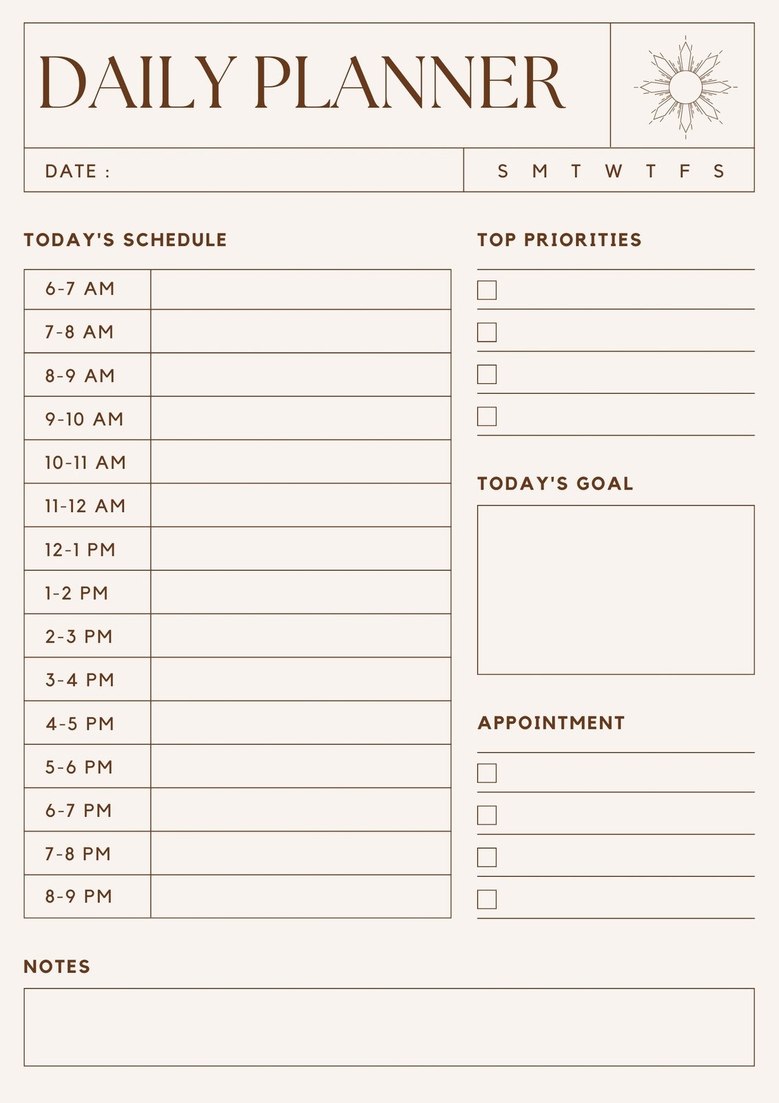 Printable Daily Agenda Template