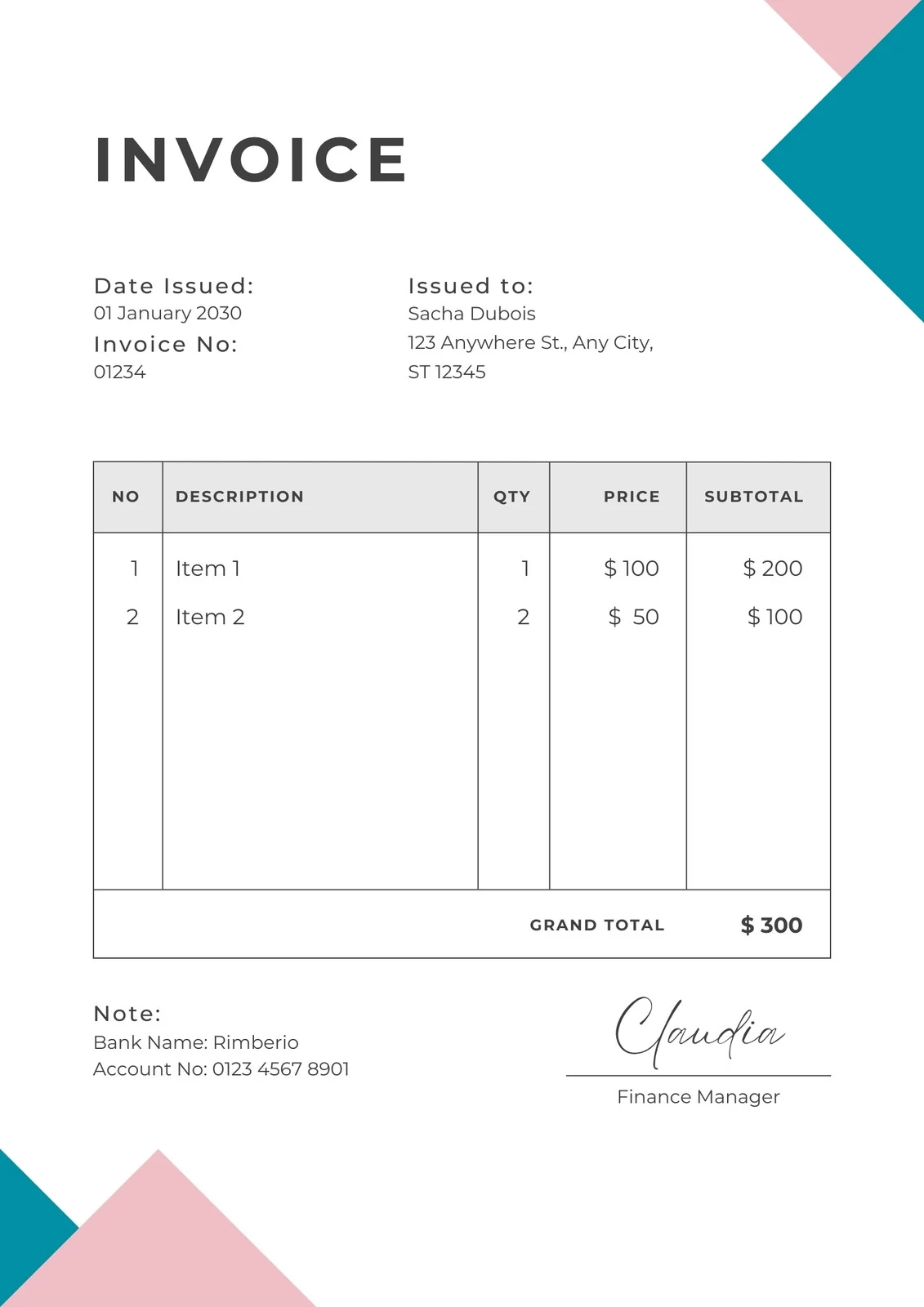 Editable Printable Invoice Template
