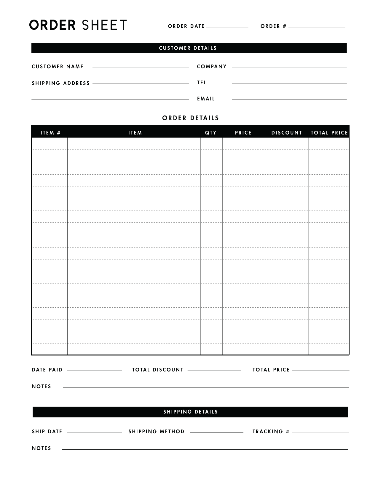 Printable Order Form Template
