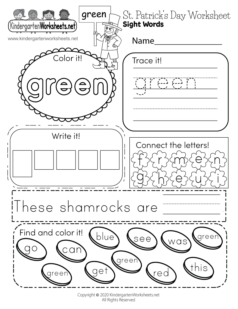 Free Printable St Patricks Day Sight Words Worksheet Worksheets 
