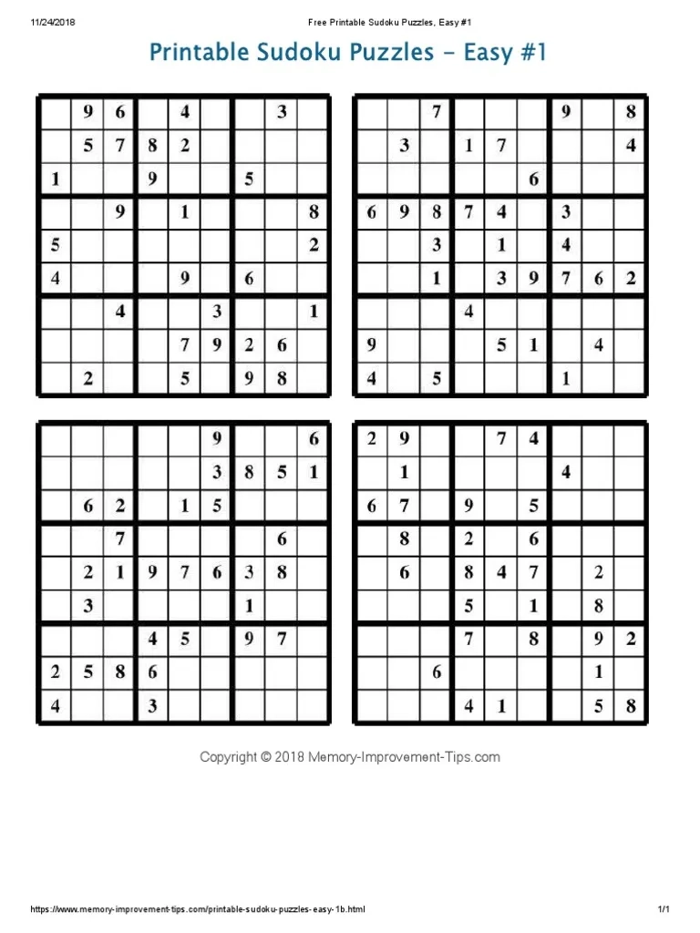 Printable Sudoku Puzzles Free 1 Per Page