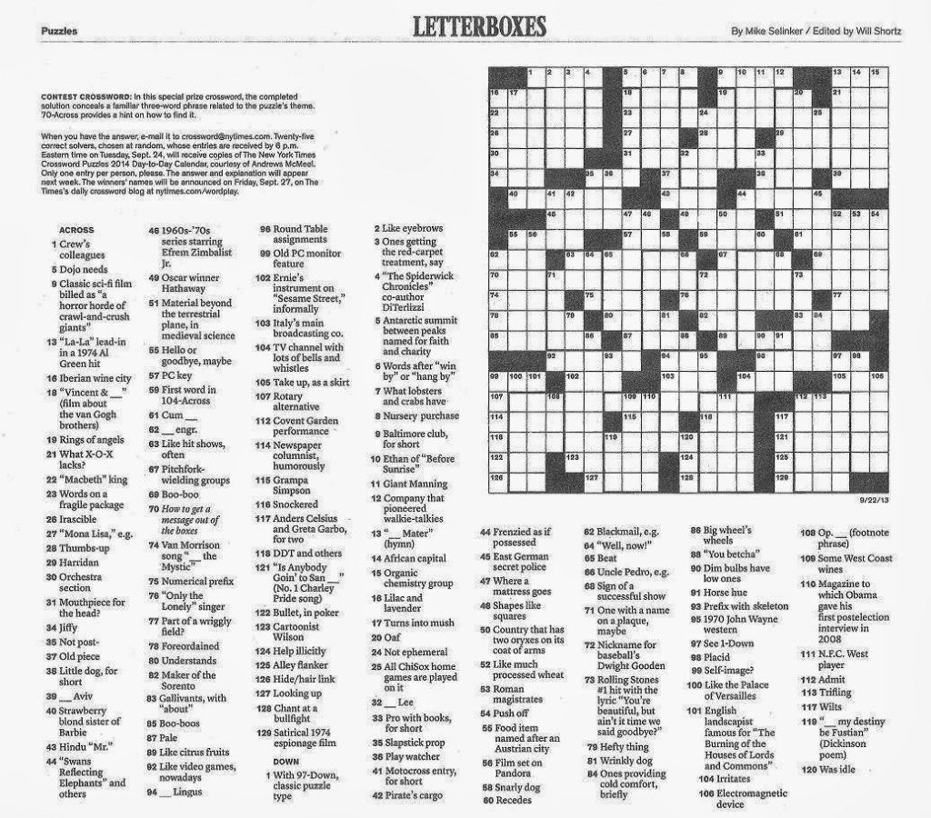 Free Printable Sunday Ny Times Crossword Puzzles Printable 
