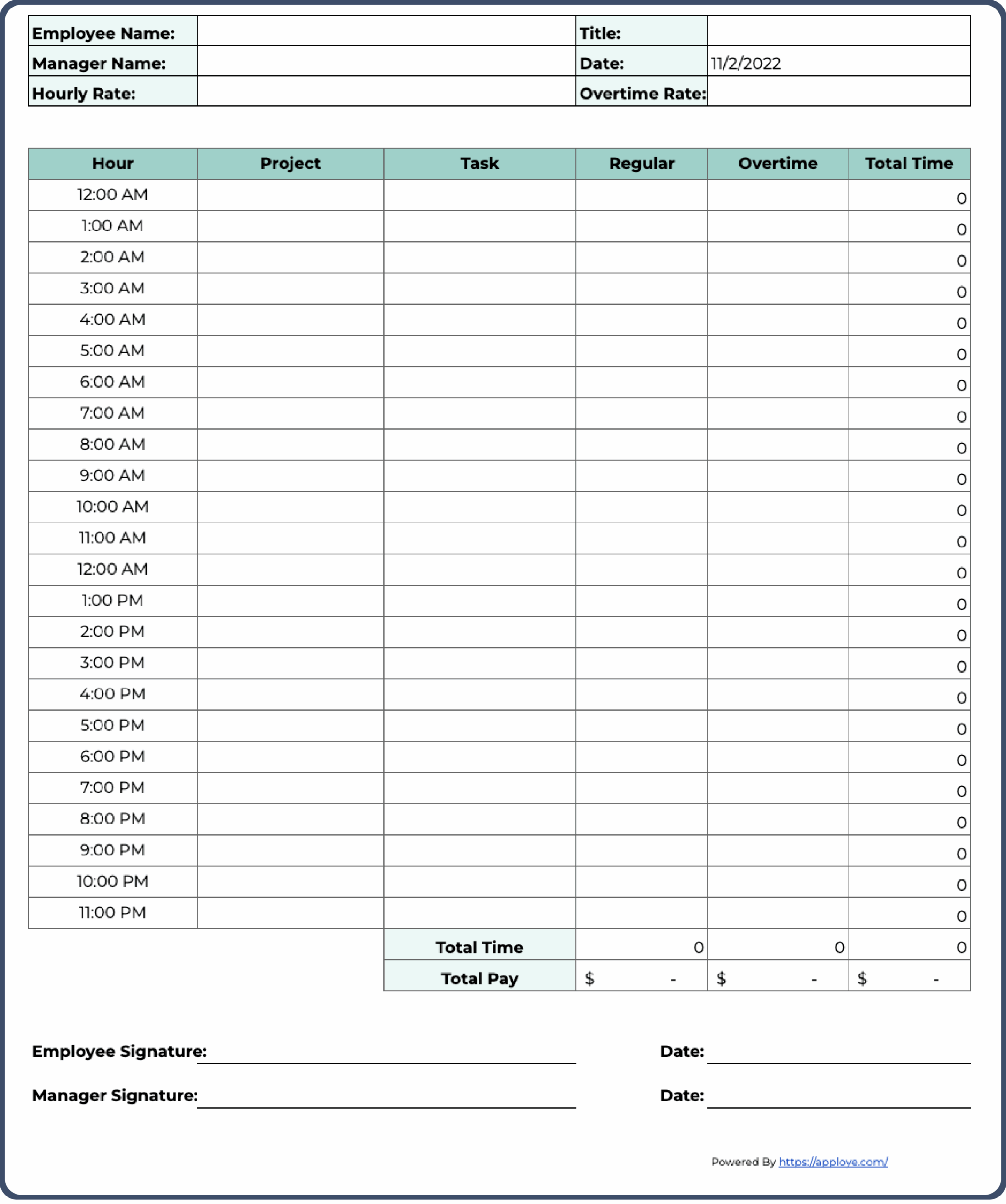 Timesheet Template Printable