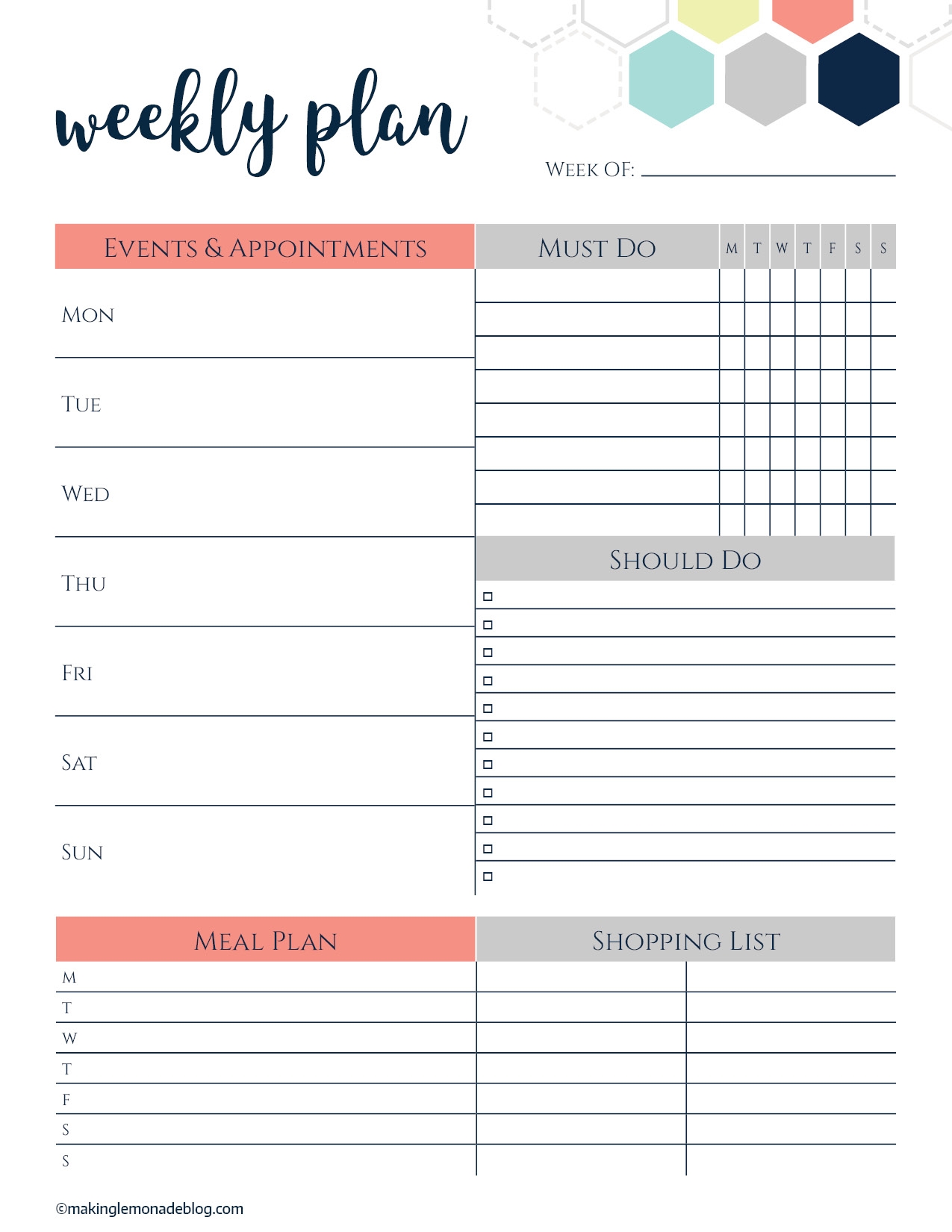 Free Printable Weekly Planner Template