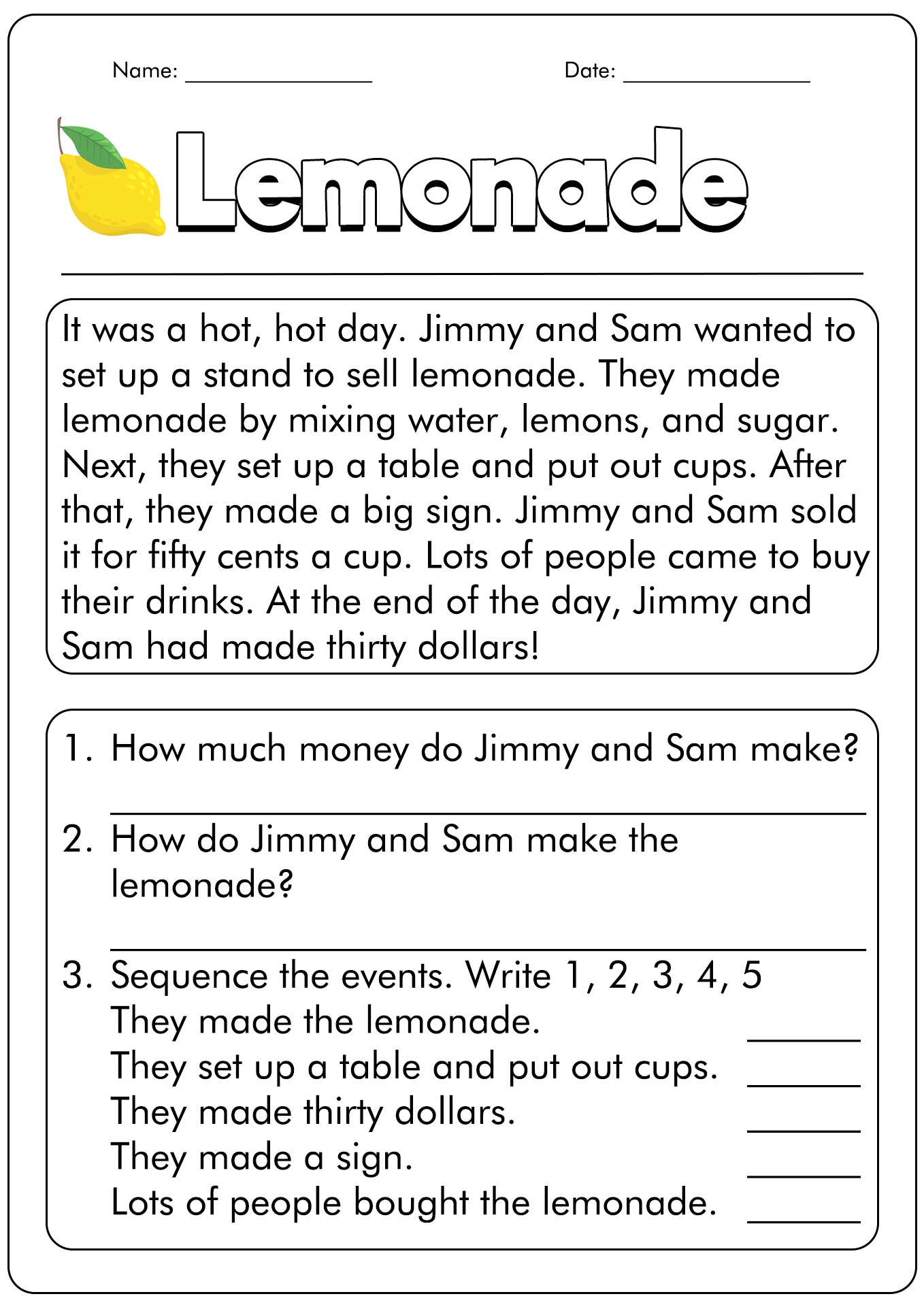 1st Grade Reading Worksheets Printable
