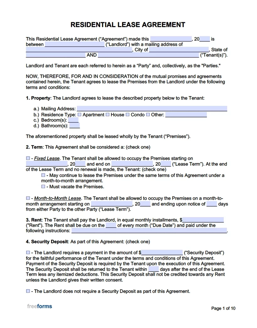 Rental Lease Template Printable