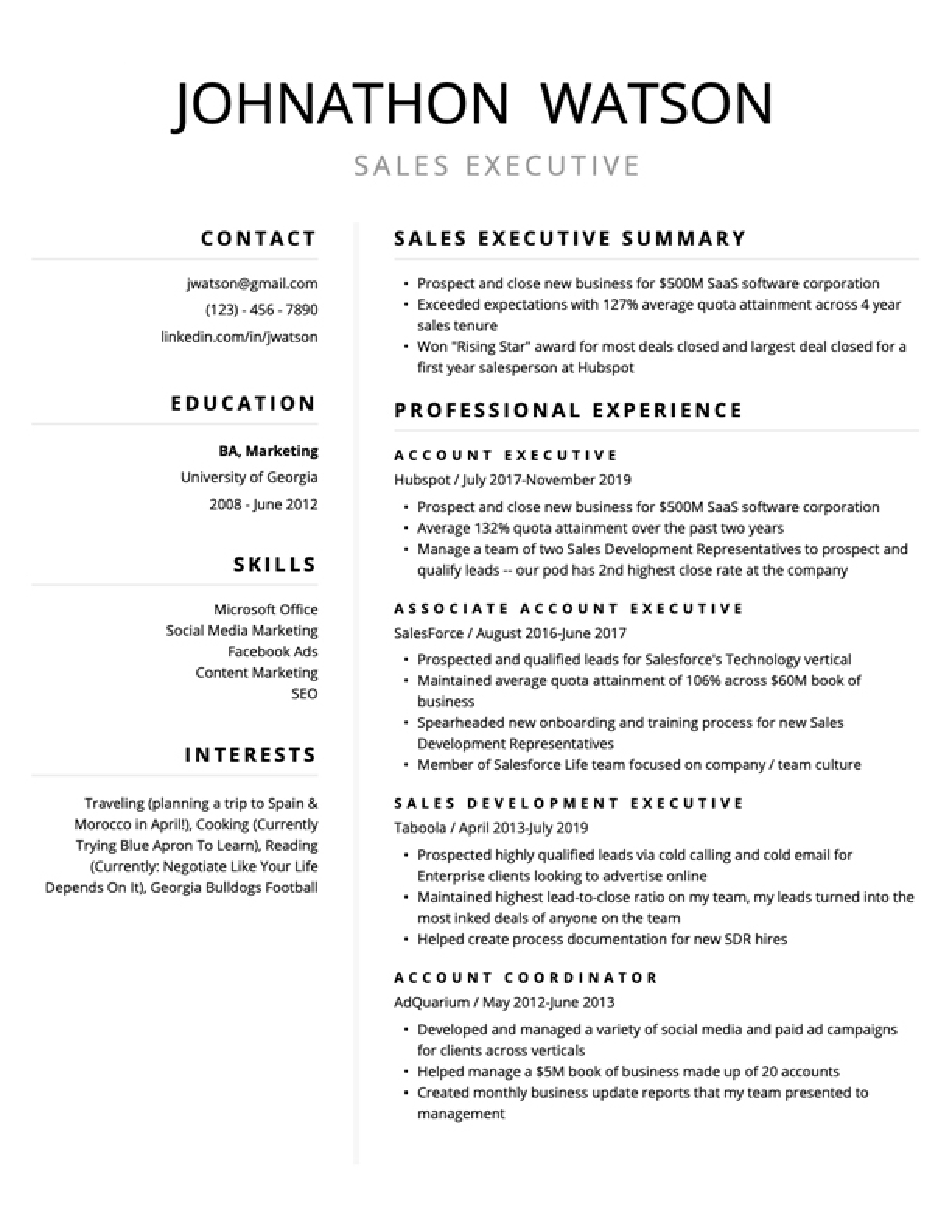 Free Printable Sample Resume Templates