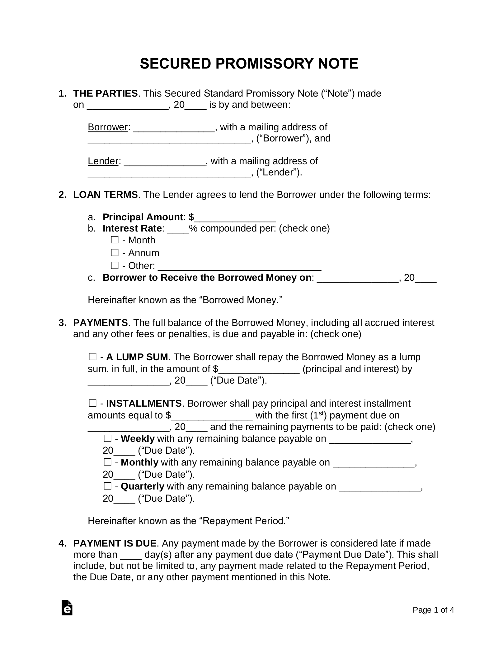 Printable Promissory Note Template