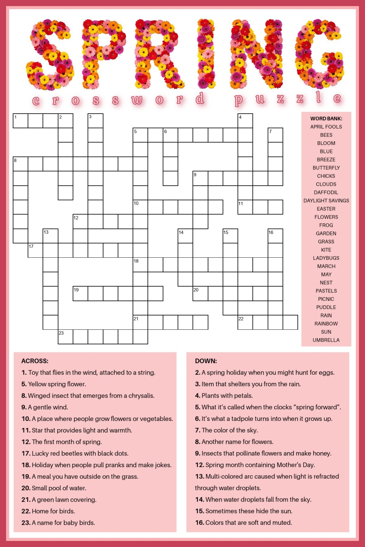 Crossword Puzzles Printable With Word Bank