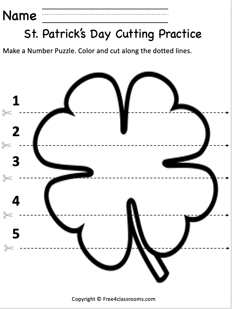 Free St Patrick s Day Worksheet Cutting Practice Printable Free 