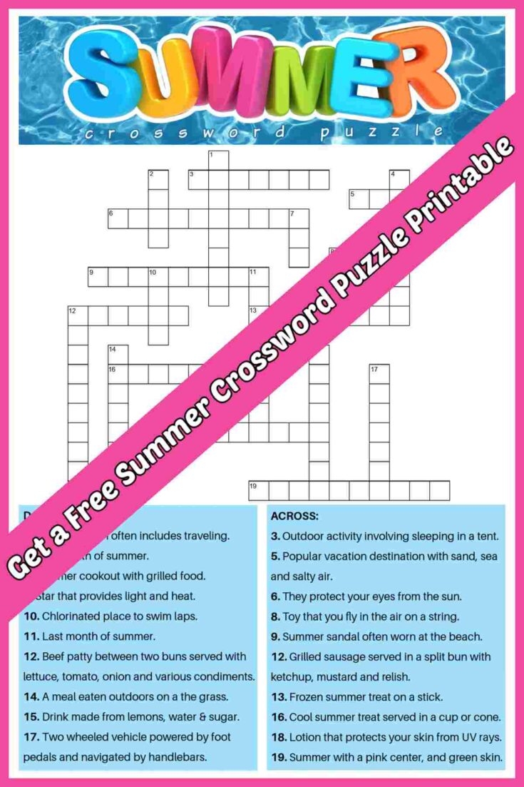 Printable Summer Crossword Puzzles For Kids