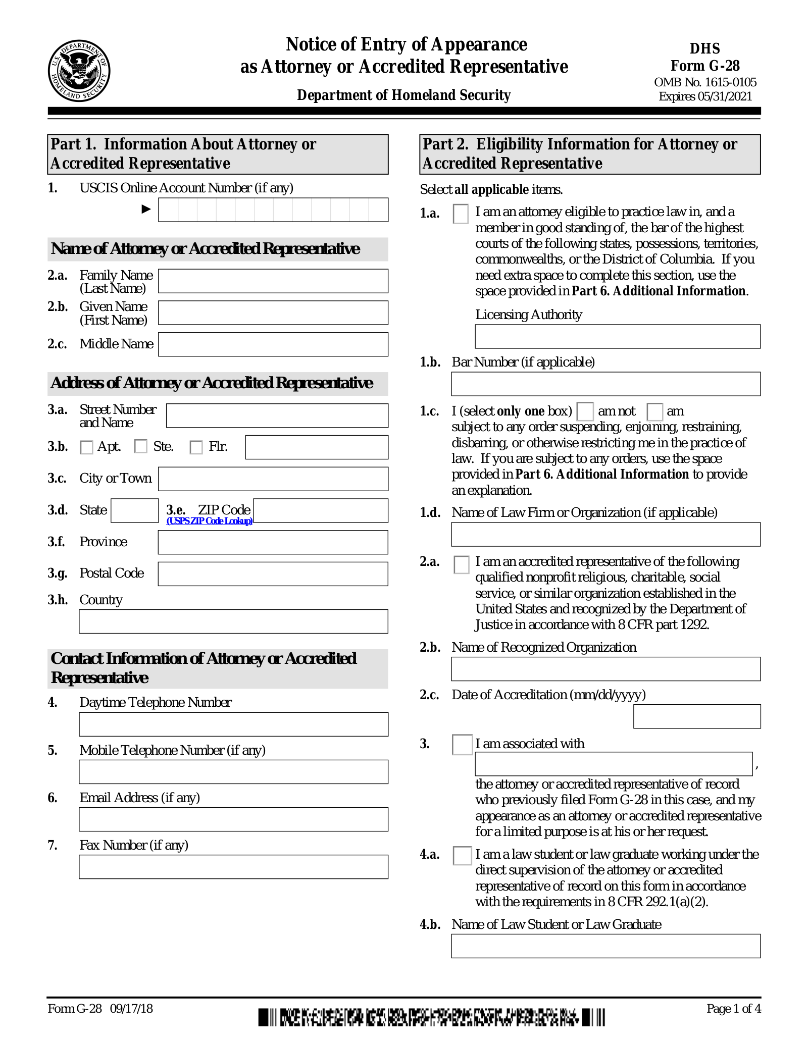 free uscis form g 28 notice of entry of appearance pdf eforms