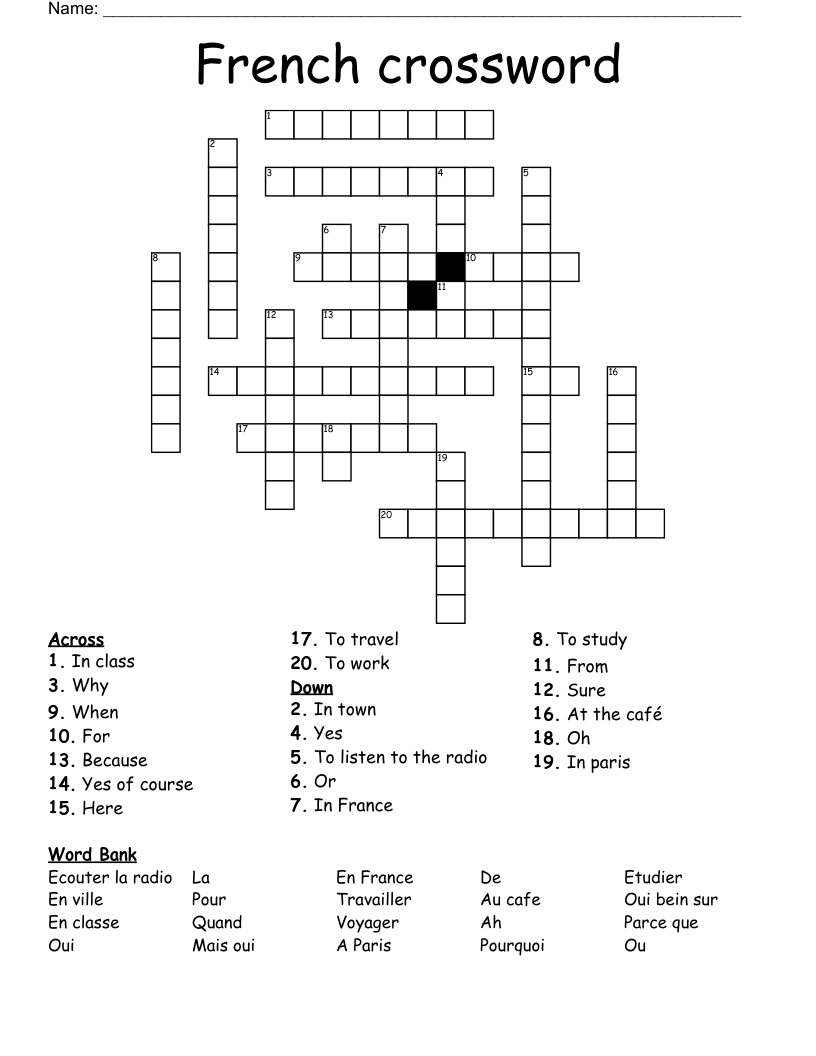 French Puzzles Printables Crosswords Easy