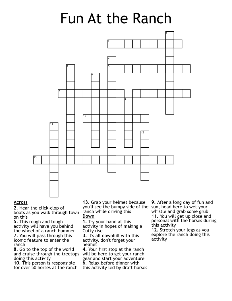 Fun At The Ranch Crossword WordMint