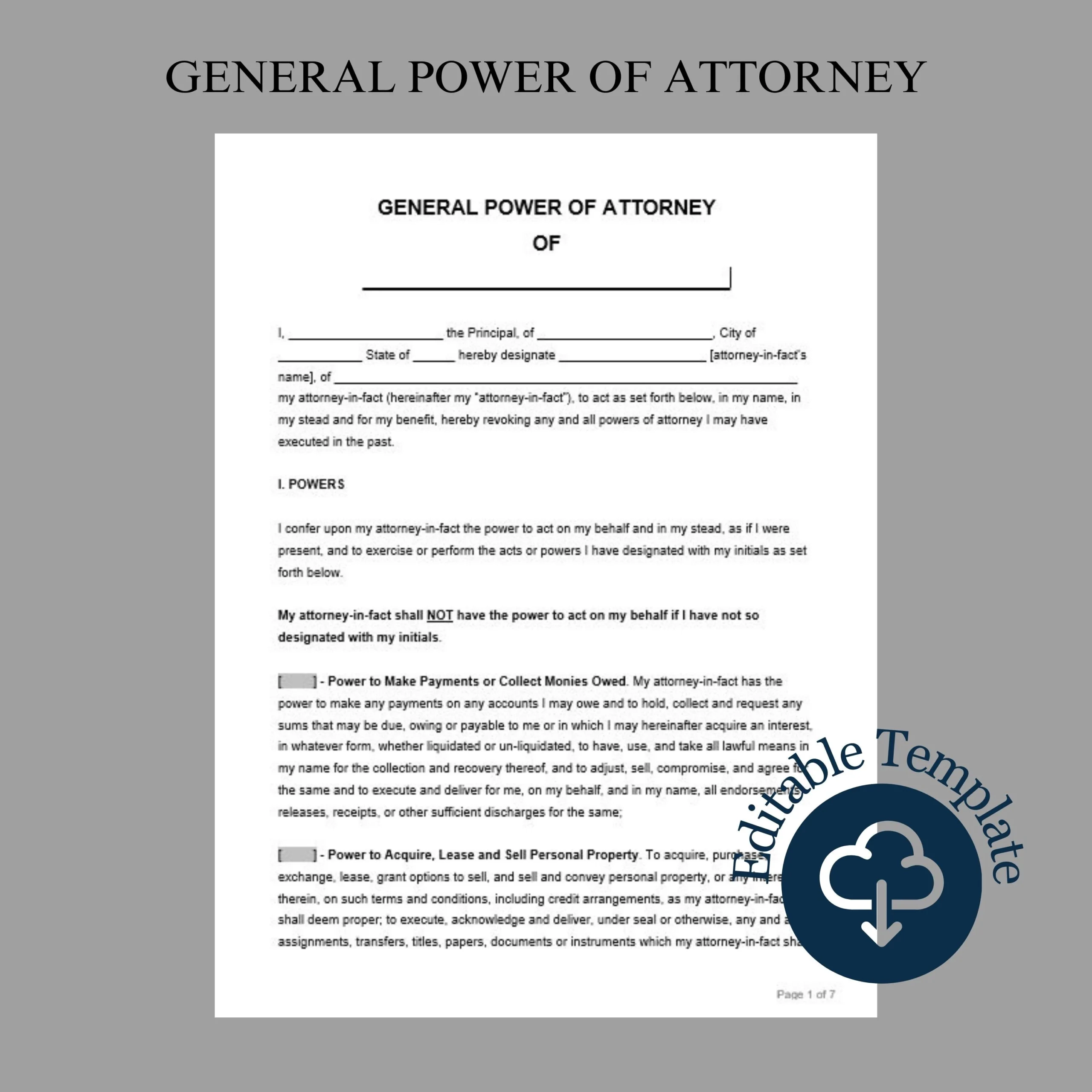 Printable Power Of Attorney Form Free Uk