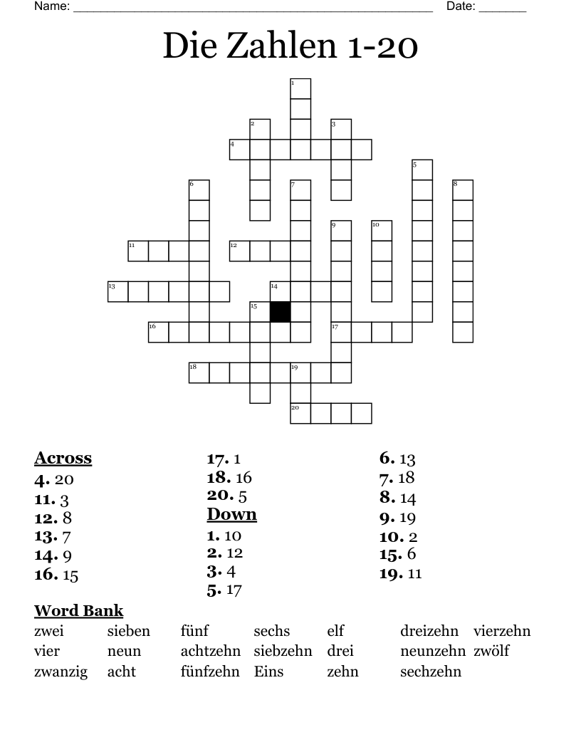 German Crossword Puzzles Printable