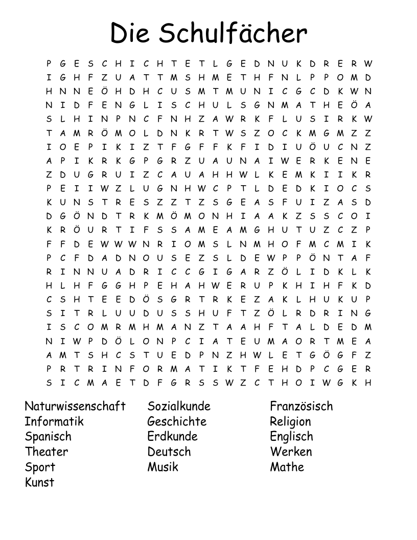 German Language Crosswords Word Searches Bingo Cards WordMint