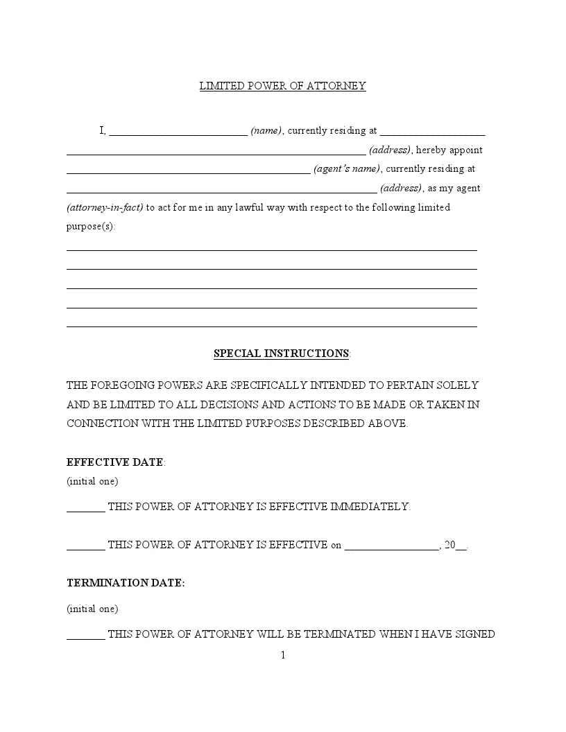 Free Printable Power Of Attorney Template
