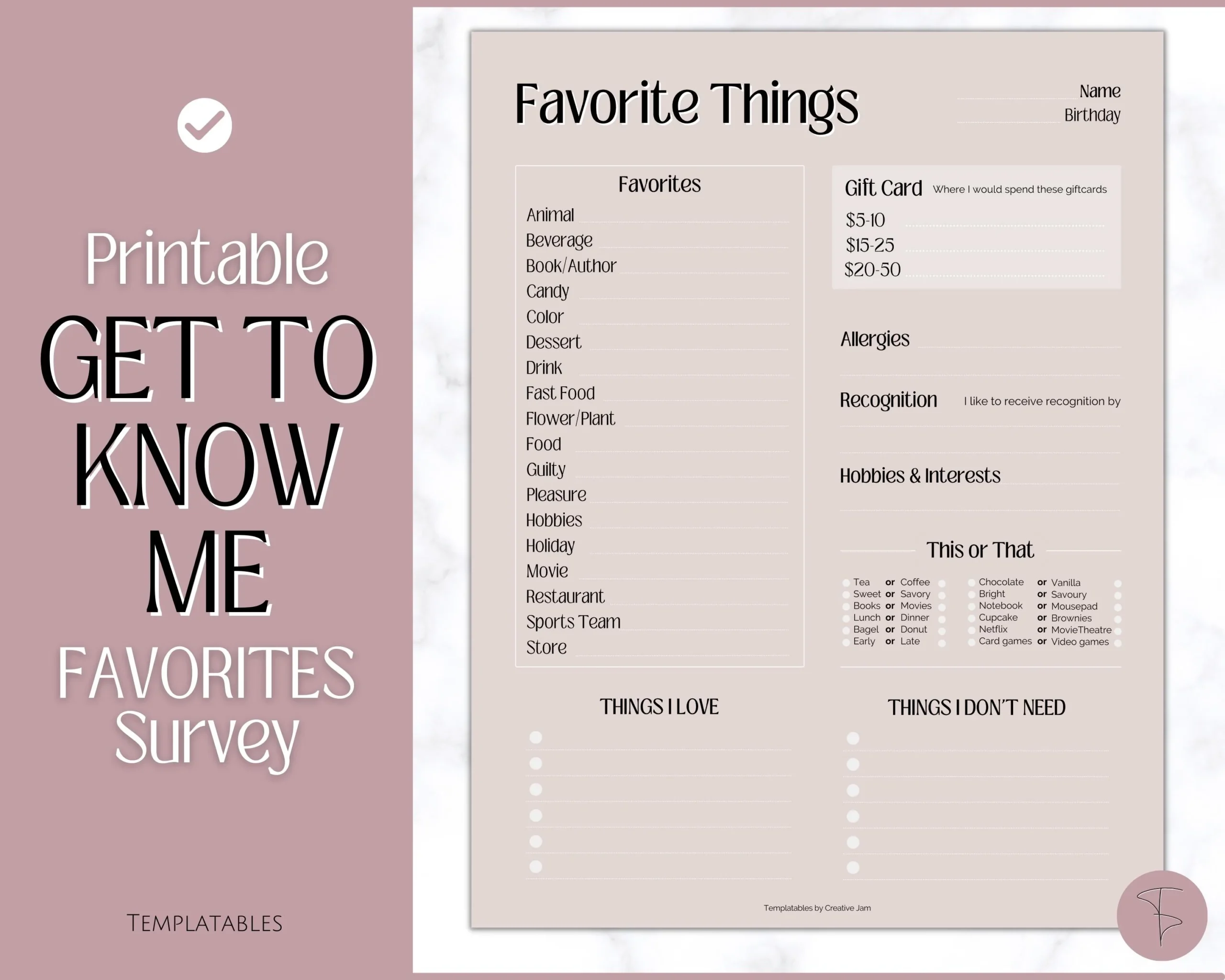 Get To Know Me Printable Work