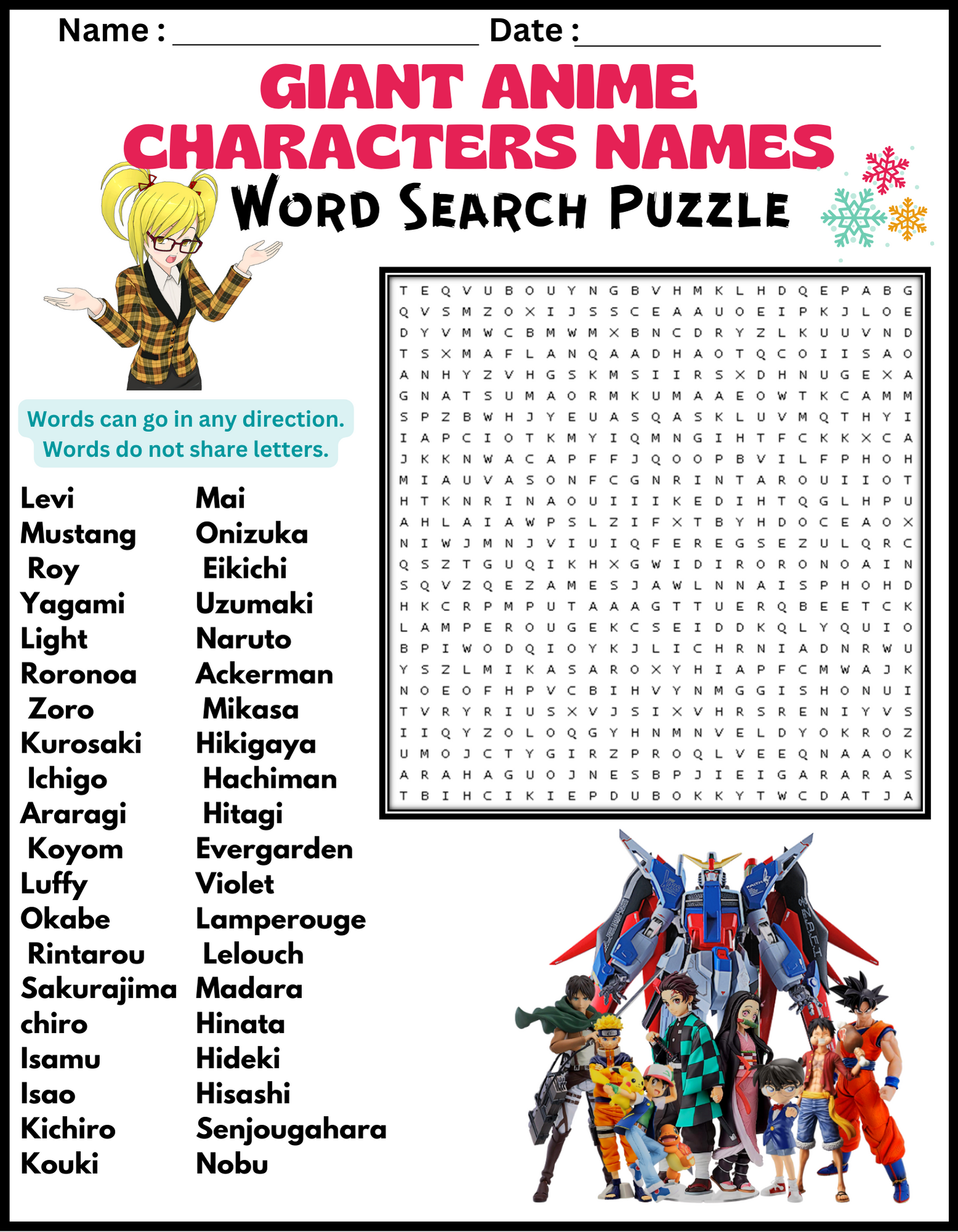 Free Printable Anime Word Search Puzzles
