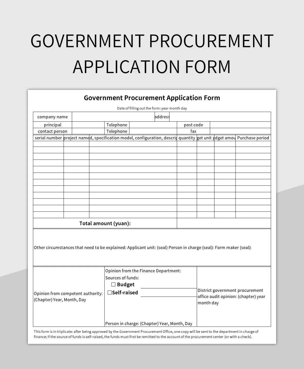 Government Procurement Application Form Excel Template And Google 