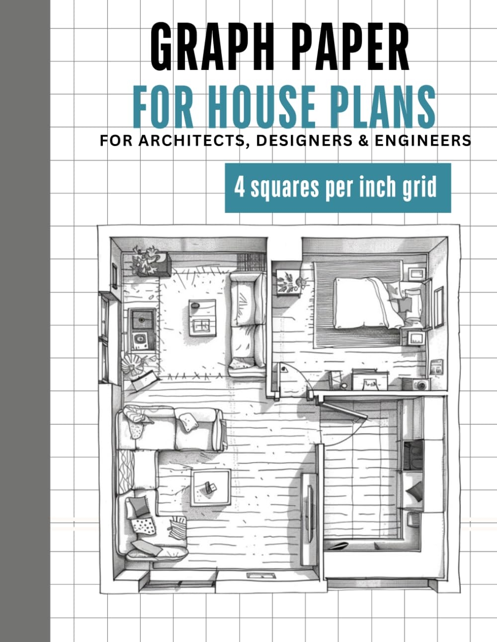 Graph Paper Notebook For House Plans 8 5x11 4x4 Grid 