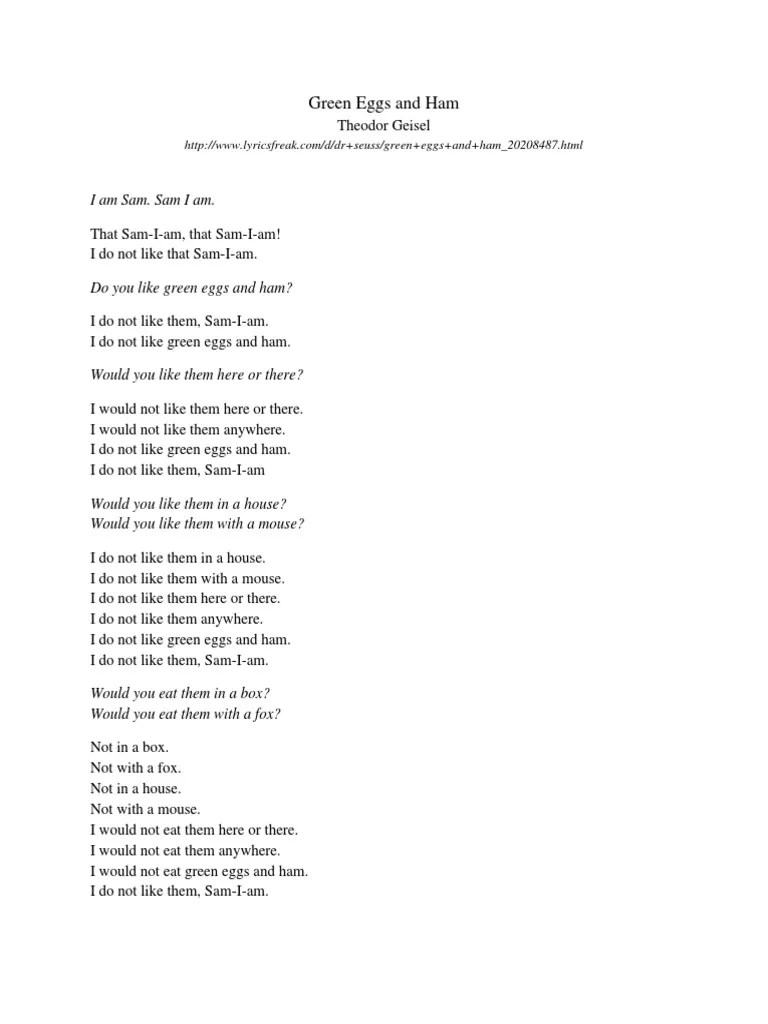 Green Eggs And Ham PDF PDF Egg Works