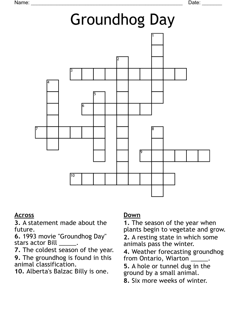 Groundhog Day Crossword Puzzles Printable