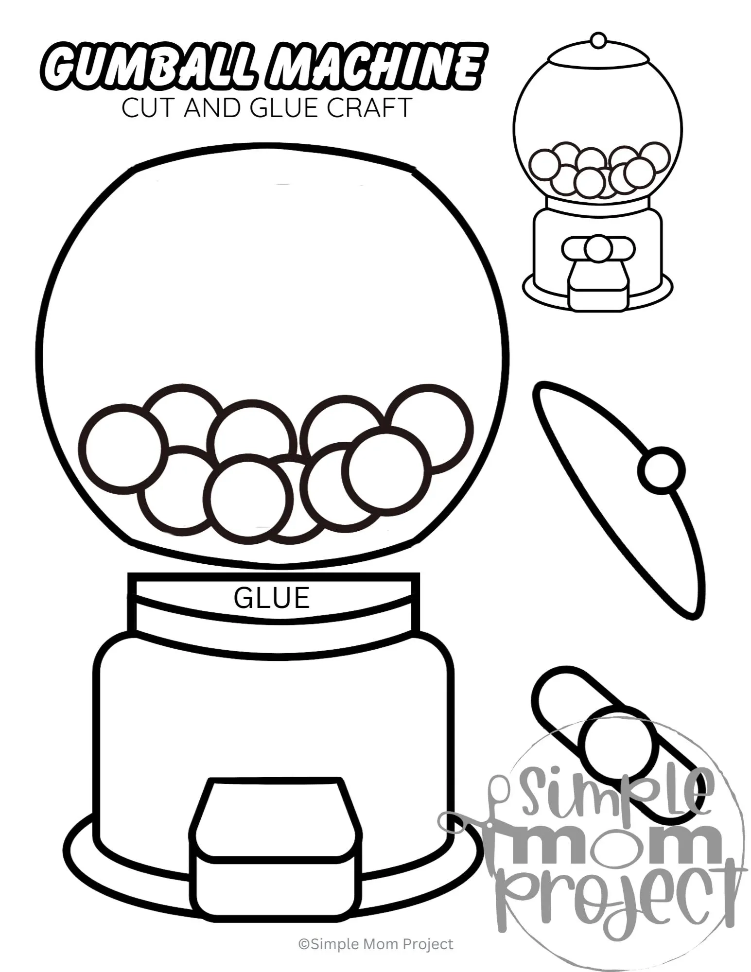 Gumball Machine Cut And Paste Craft Kids Activity digital 