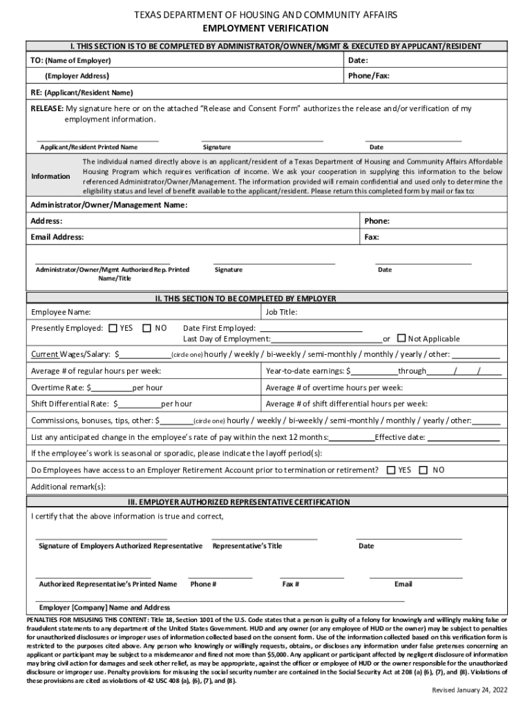 Printable Form H1028 Employment Verification
