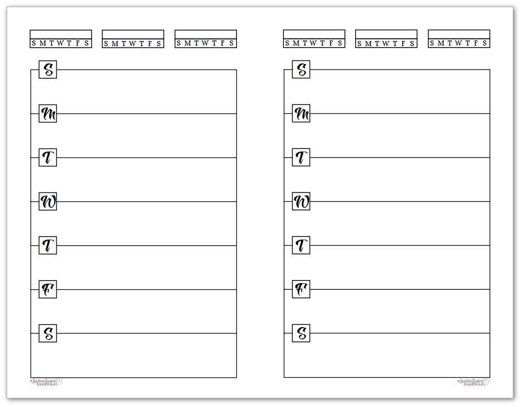 Calendar Blank Printable Half Page