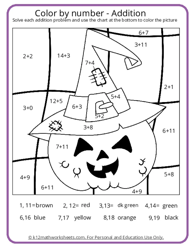Free Printable Halloween Addition Worksheets