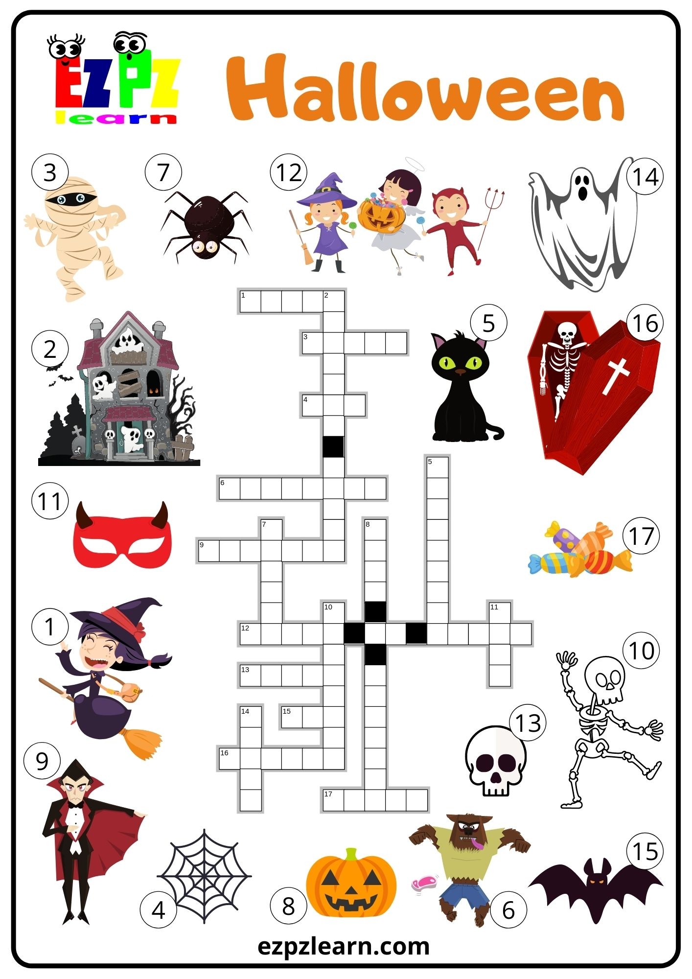 Easy Halloween Crossword Puzzles Printable