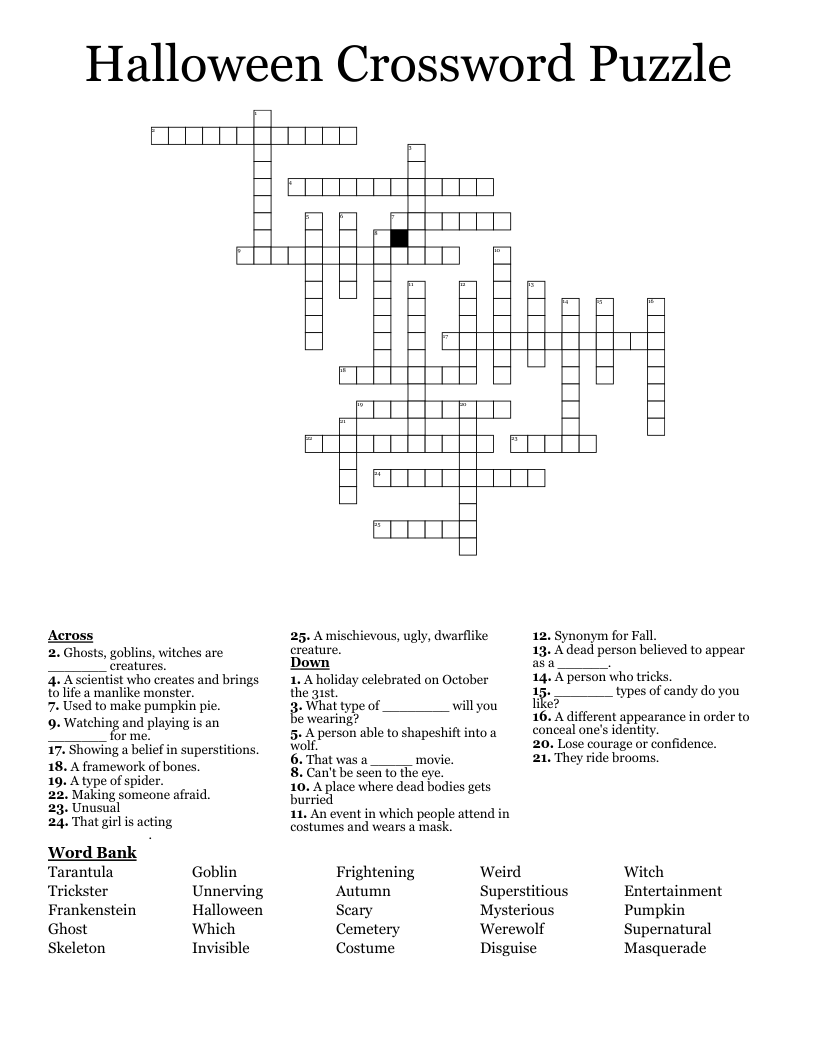 Hard Halloween Crossword Puzzles Printable